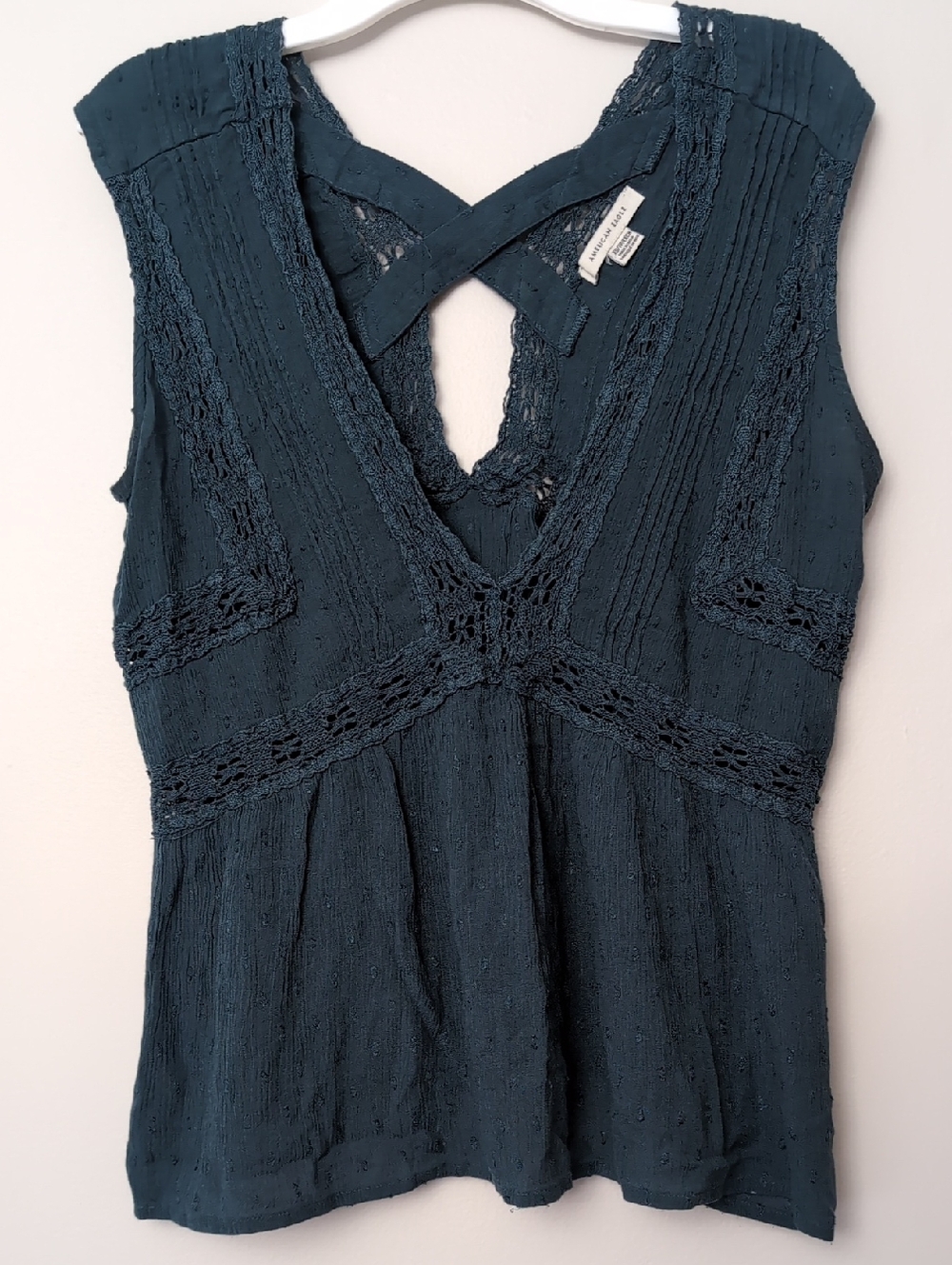 American Eagle Gauzy XS Loden Green Cool Flouncy Blouse / Top